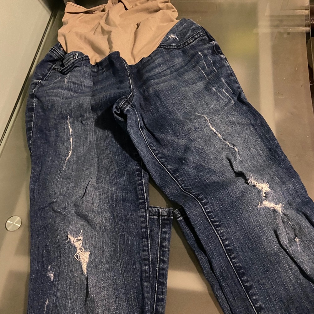 Indigo Blue Distressed Maternity Jeans